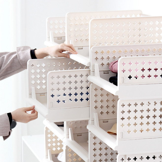 올리빙 국내 제조 크로스 접이식 슬라이딩 리빙박스, 화이트, 4개