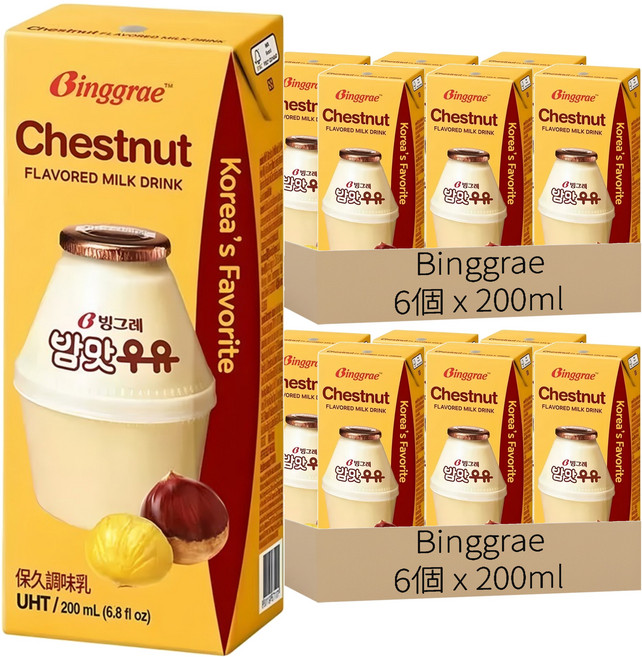 Binggrae 栗子牛奶 保久調味乳, 200ml, 12個
