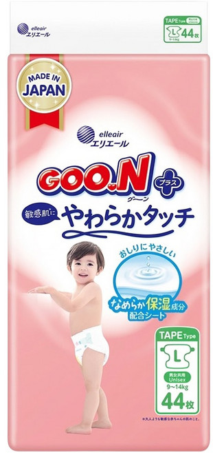 GOO.N 大王 日本境內版 SJ柔觸肌系列 黏貼型尿布 9~14kg, 44片, L
