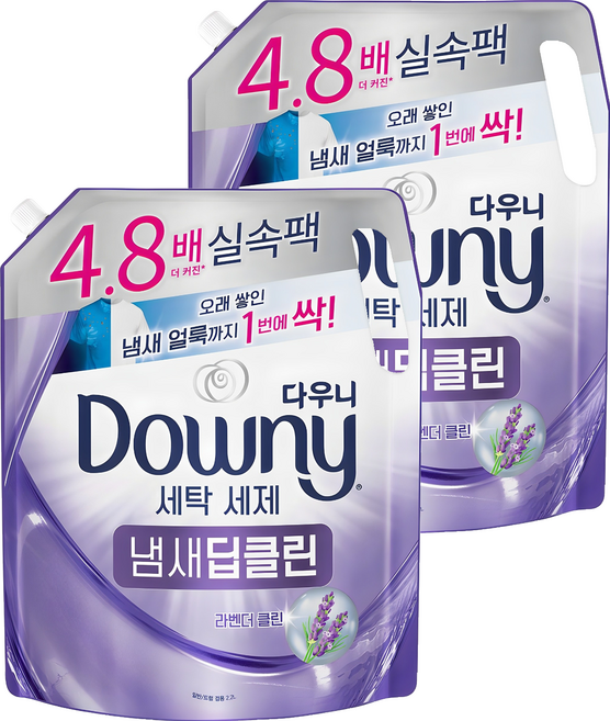 다우니 냄새 딥클린 세탁 라벤더 클린향 액상세제 리필, 2.2L, 2개