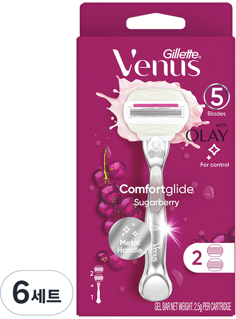 Venus 올레이 슈가베리 면도기 + 면도날 2개, 1세트, 6개