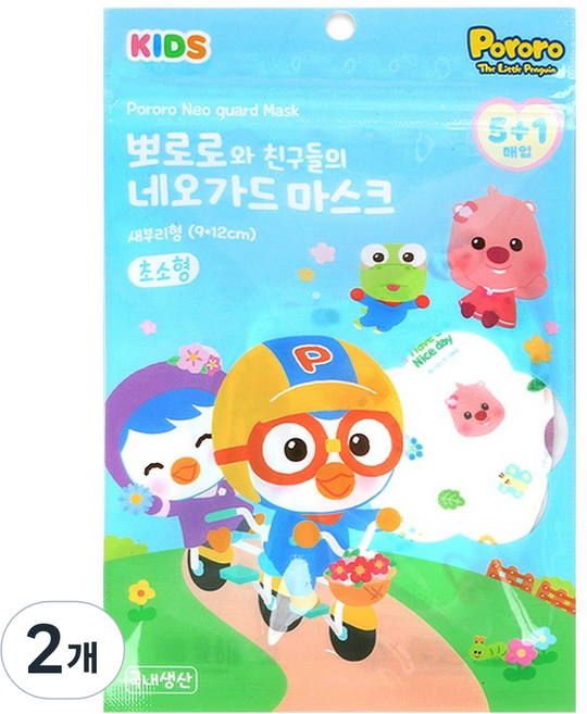 모린 뽀로로 뽀로로와 친구들의 네오가드 마스크 초소형, 혼합색상, 2개, 6개입