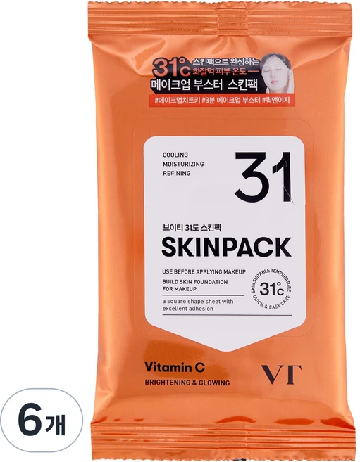 브이티코스메틱 브라이트닝 31도 스킨팩, 6개, 30개입 - 쿠팡