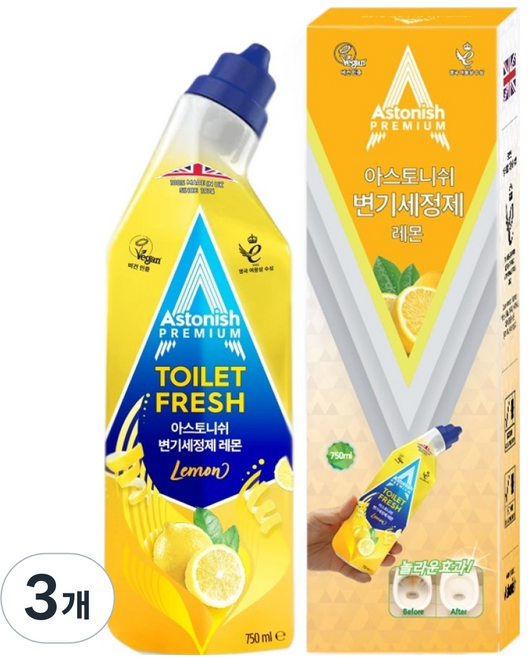 아스토니쉬 변기세정제 레몬, 3개, 750ml