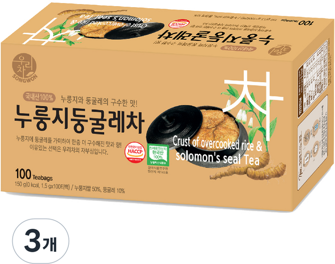 우리차 누룽지 둥굴레차, 1.5g, 100개입, 3개