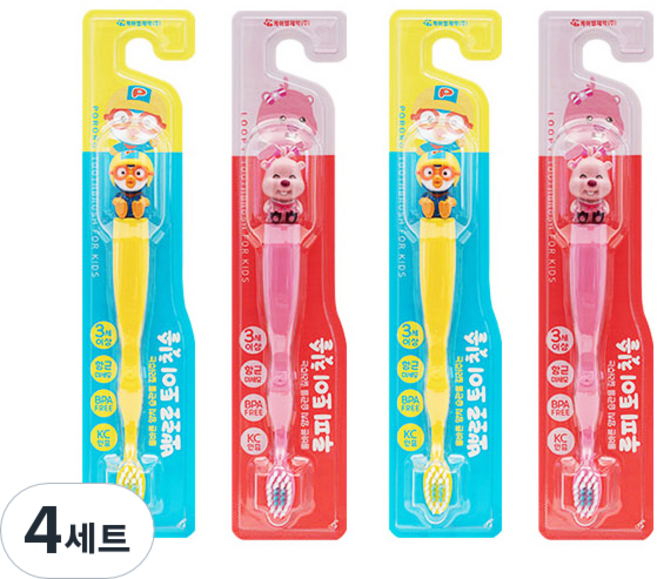 케이엠제약 뽀로로 칫솔 2p + 루피 칫솔 2p, 혼합 색상, 4세트