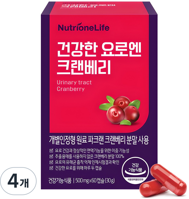 뉴트리원 건강한 요로엔 크랜베리, 60정, 4개