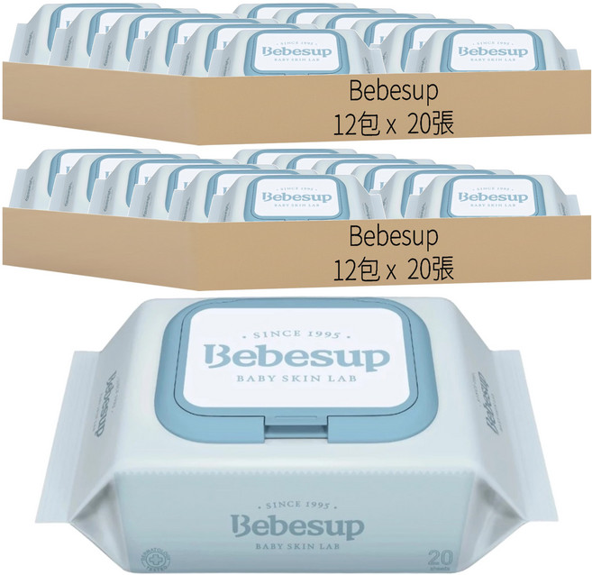 Bebesup 嬰兒用濕紙巾 敏感肌適用, 20張, 24包, 50gsm