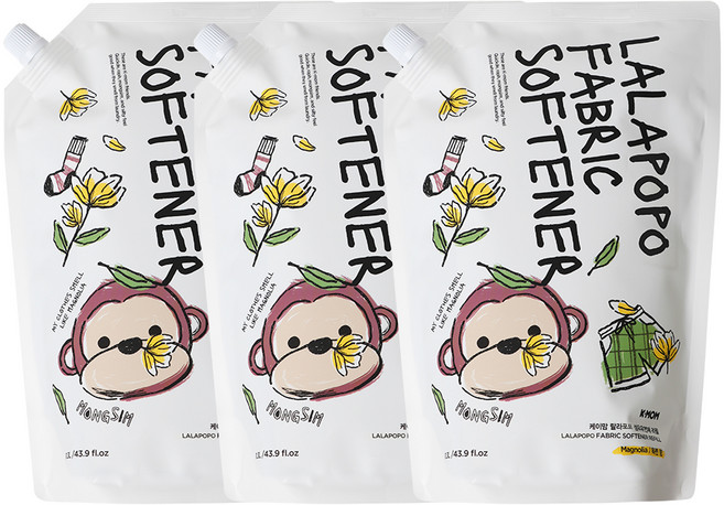 케이맘 랄라포포 유아용 섬유유연제 목련향 리필, 1.3L, 3개