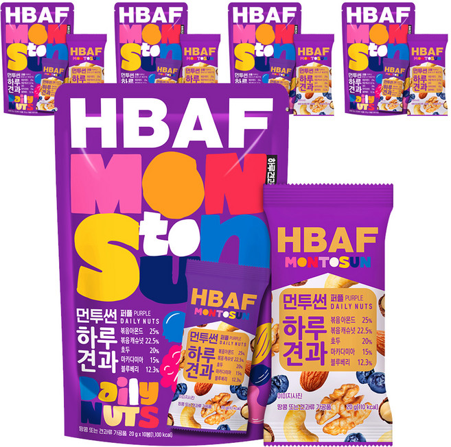 바프 먼투썬 하루견과 퍼플 믹스넛, 200g, 5개