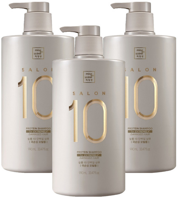 미쟝센 살롱 10 단백질 샴푸 극손상 모발용, 990ml, 3개