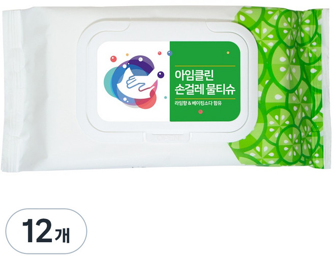 아임클린 엠보싱 손걸레 물티슈 캡형, 12개