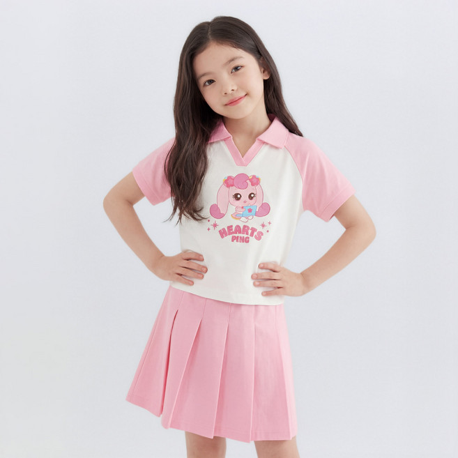 프리미에팜 여아용 캐치 티니핑 하츄핑 5부 카라티 플리츠 스커트 세트