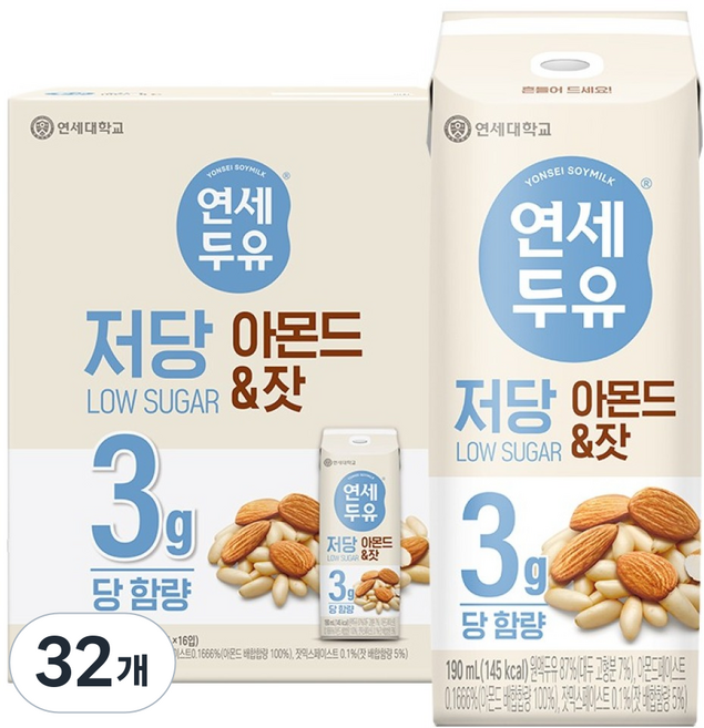 연세두유 저당 아몬드 잣 두유, 190ml, 32개