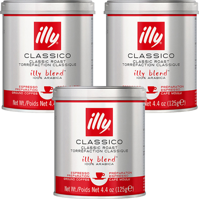 일리 클래식 로스트 그라운드 분쇄 커피, 에스프레소, 125g, 3개