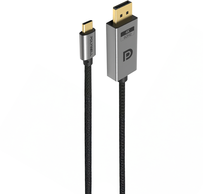 POLYWELL 寶利威爾 Type-C To DP 1.2 4K60Hz 影音傳輸線 鋁合金編織 3m, PW15-W45-A367, 1條