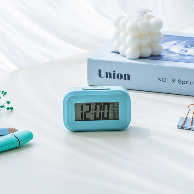 온도 표시 미니 디지털 탁상시계, 블루