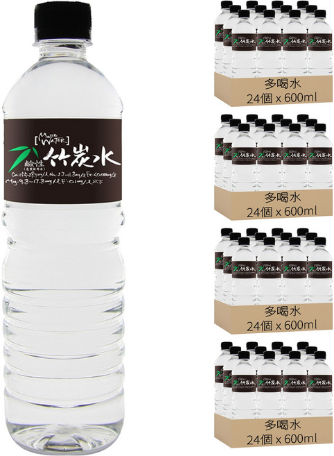 多喝水 鹼性竹炭水, 600ml, 96個
