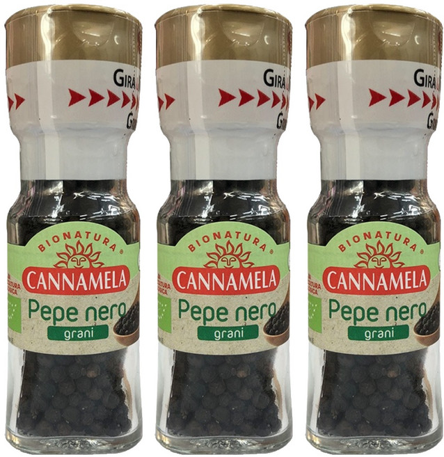 칸나멜라 유기농 흑후추 그라인더, 28g, 3개