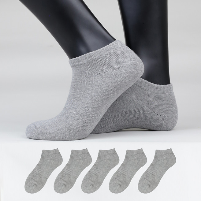 이지레그 남성용 이중쿠션 무지스포츠 스니커즈 런닝 발목 양말, 그레이, 5세트