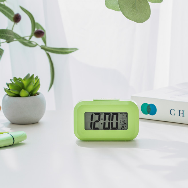 온도 표시 미니 디지털 탁상시계, 그린