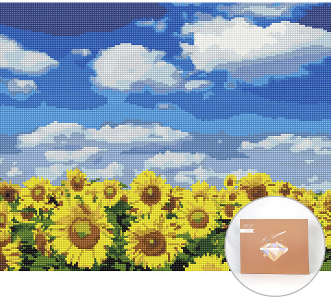 아트조이 DIY 보석 십자수 캔버스형 50 x 40 cm, 청명한 해바라기, 1개