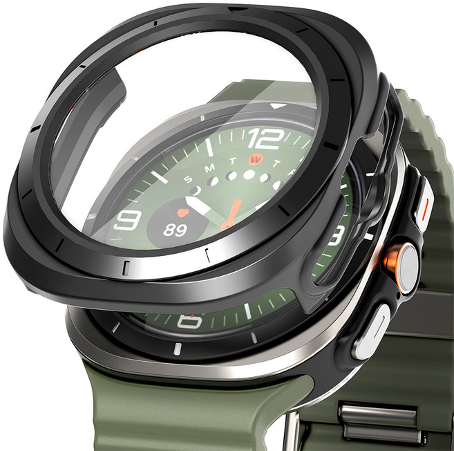 누아트 갤럭시워치 하드 케이스 풀커버 액정보호 강화유리 47mm 1개입, 블랙, 1개