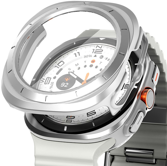 누아트 갤럭시워치 하드 케이스 풀커버 액정보호 강화유리 47mm 1개입, 실버, 1개