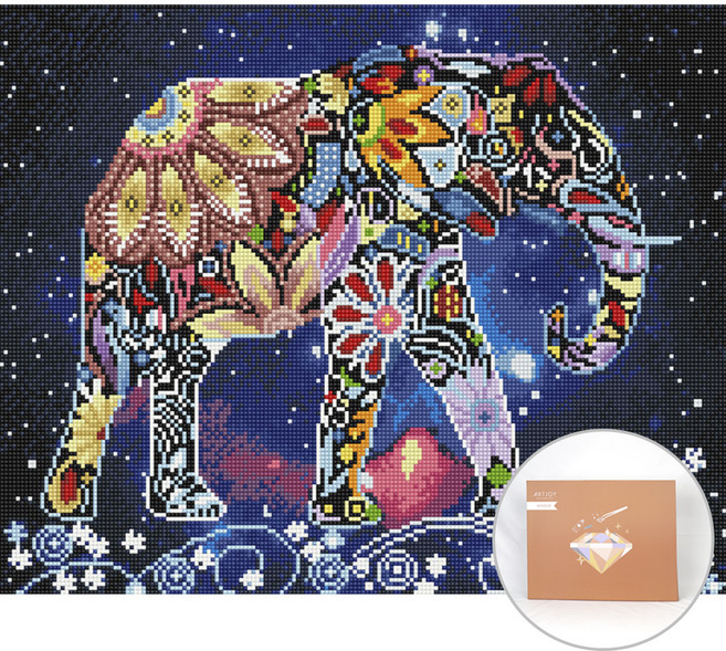 아트조이 DIY 보석 십자수 캔버스형 50 x 40 cm, 플라워 코끼리, 1개