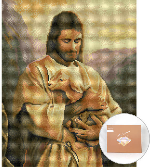아트조이 DIY 보석 십자수 캔버스형 50 x 40 cm, 선한 목자와 양, 1개