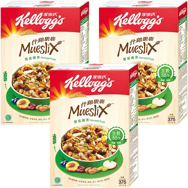 Kellogg's 家樂氏 Mueslix 什錦果麥 豐富纖果, 375g, 3盒