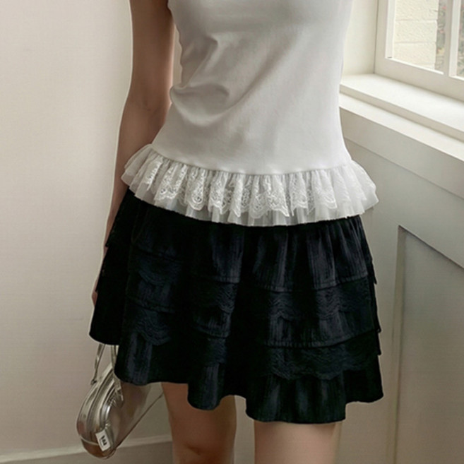 LUNA GIRL 女款 Dihavie 蕾絲抓皺迷你裙 L26SMSK031803