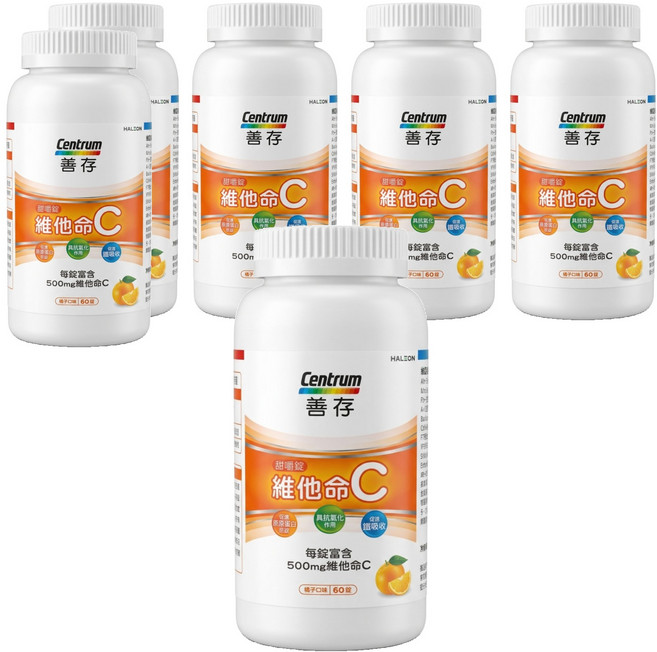 Centrum 善存 維他命C甜嚼錠 橘子口味, 60顆, 500mg, 6罐