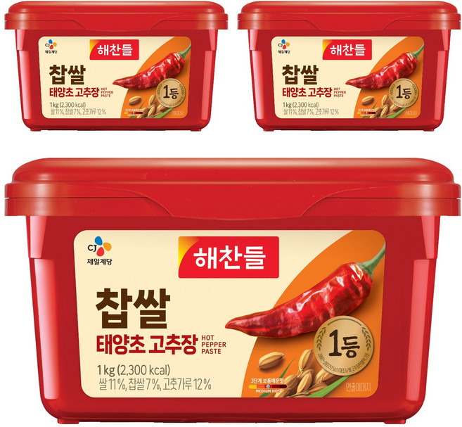 해찬들 찹쌀태양초고추장, 1kg, 3개