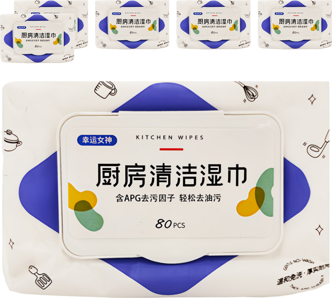 幸運女神 拋棄式廚房萬用去汙清潔濕紙巾, 6包