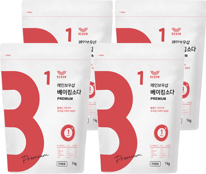 레인보우샵 베이킹소다 프리미엄, 1kg, 4개