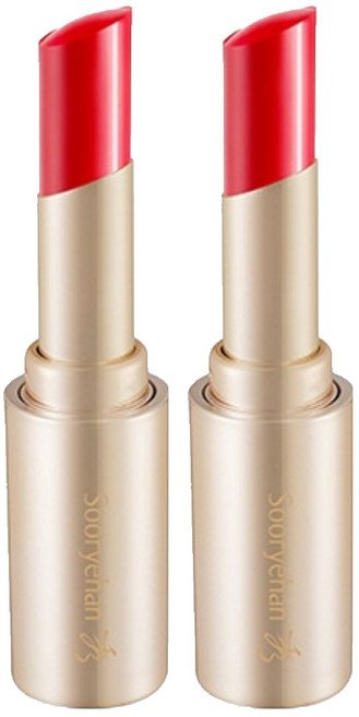 수려한 연 실크 립 루즈 립스틱, 2개, 레드