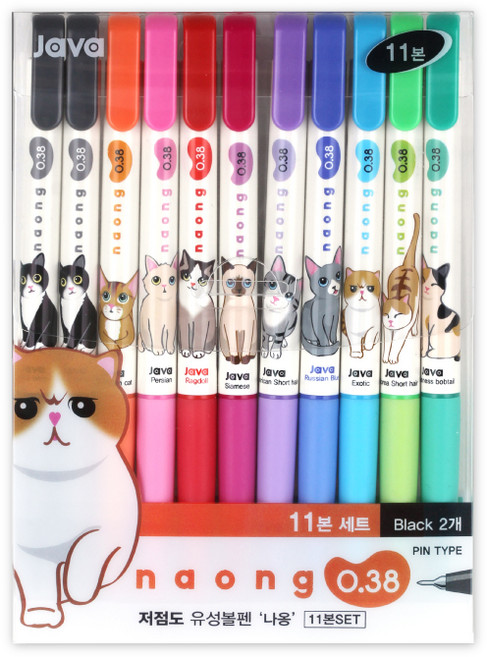 자바펜 나옹 미니 볼펜 11본 세트 0.38mm, 혼합색상, 1세트