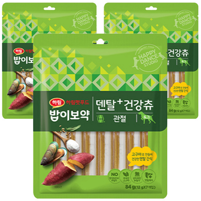 하림펫푸드밥이보약 강아지 덴탈플러스 건강츄 관절 7p, 84g, 3개, 고구마맛