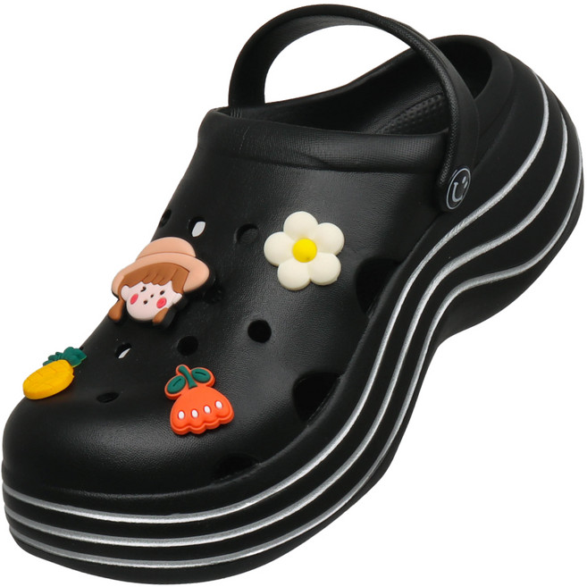 U7 女式木屐雙尾涼鞋+配飾套組, 黑色, 230