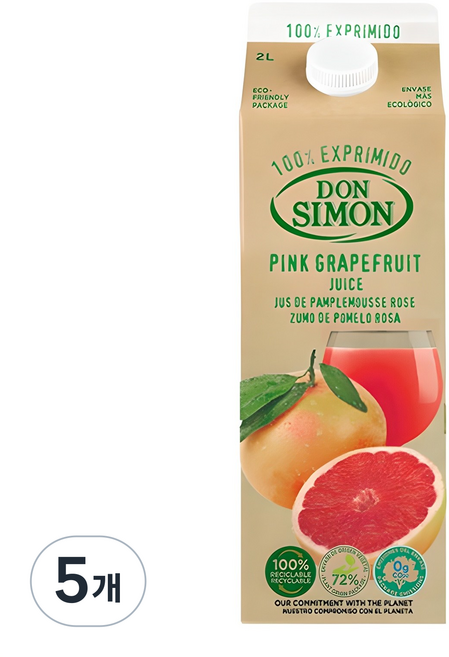 돈시몬 생과일 착즙 100% 홍자몽주스, 2L, 5개