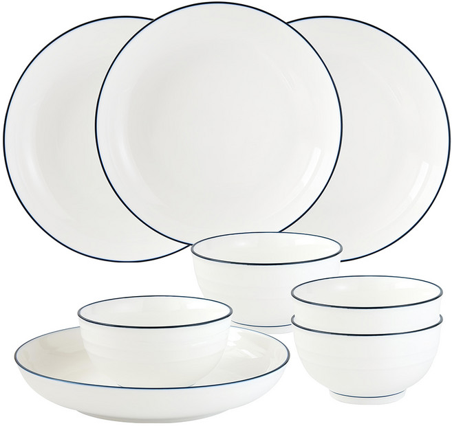 JUST HOME 里尼陶瓷餐具組 8p, 4.5吋飯碗4個 + 8吋深盤4個, 混色, 1組