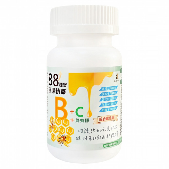 BioBank 大金宏醫 88種蔬果B群 + C + 綠蜂膠, 30顆, 15g, 1罐