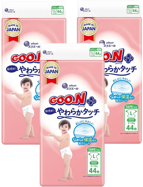 GOO.N 大王 日本境內版 SJ柔觸肌系列 黏貼型尿布 9~14kg, 132片, L