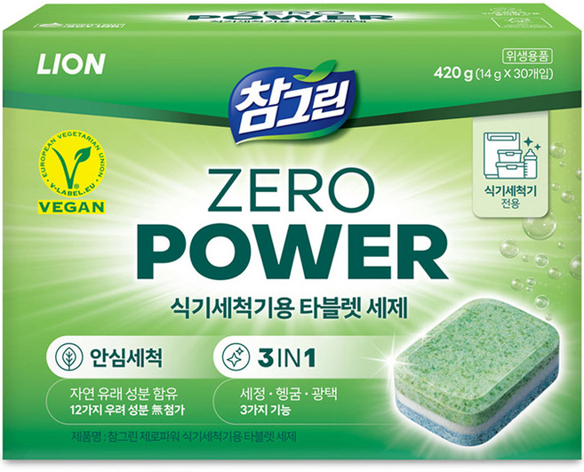 [비건라이프] 참그린 제로파워 식기세척기용 타블렛 세제 30p, 420g, 1개