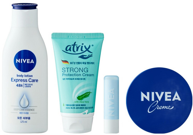 니베아 바디 핸드크림 75ml + 립케어 립모이스춰 4.8g + 익스프레스케어 바디로션 125ml + 크림 60g 세트, 1세트