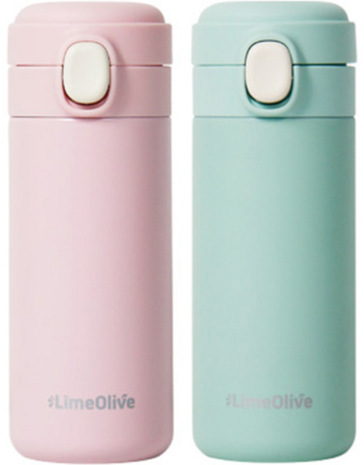 라임올리브 뮤티드 파스텔 보온보냉병, 핑크 + 그린, 350ml, 2개