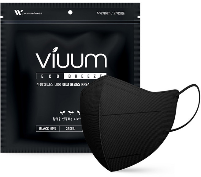 viuum 에코 브리즈 새부리형 마스크 대형 KF94, 25매입, 1개, 블랙