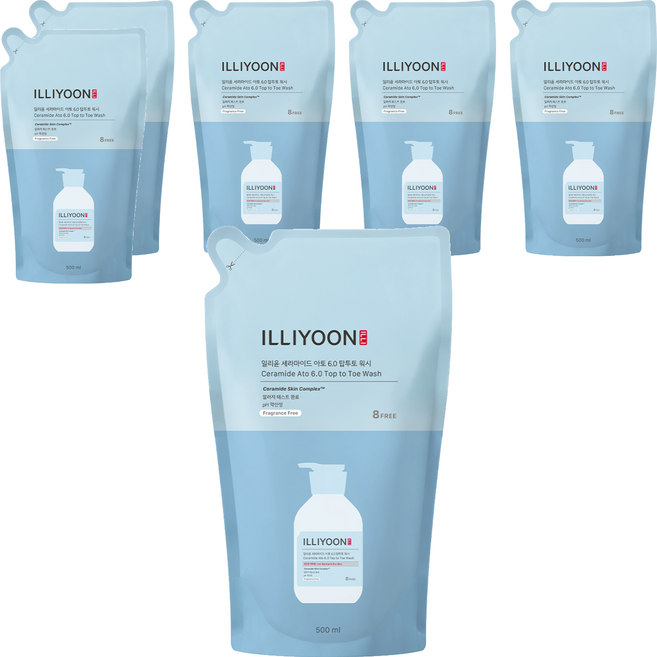 일리윤 세라마이드 아토 6.0 탑투토 워시 리필 무향, 500ml, 6개