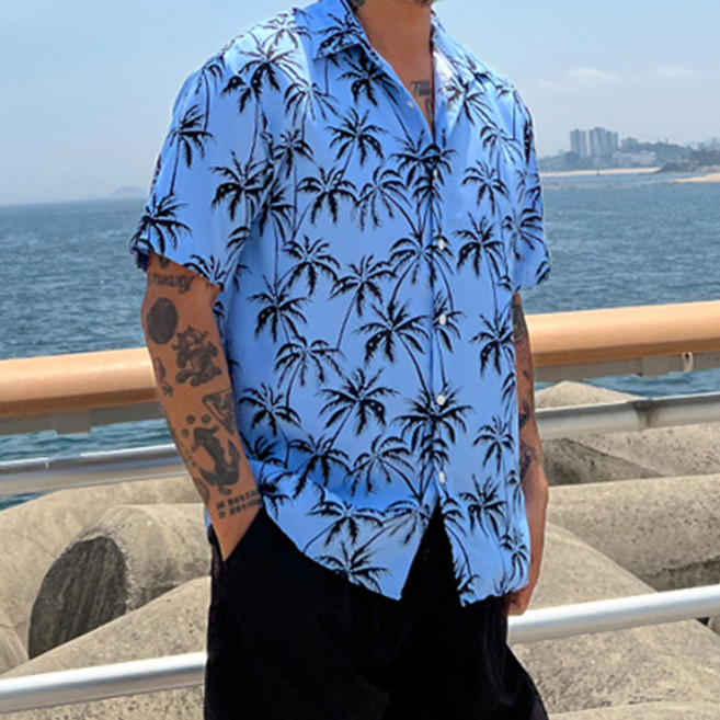 파이브라지 빅사이즈 야자수 하와이안 오버핏 셔츠